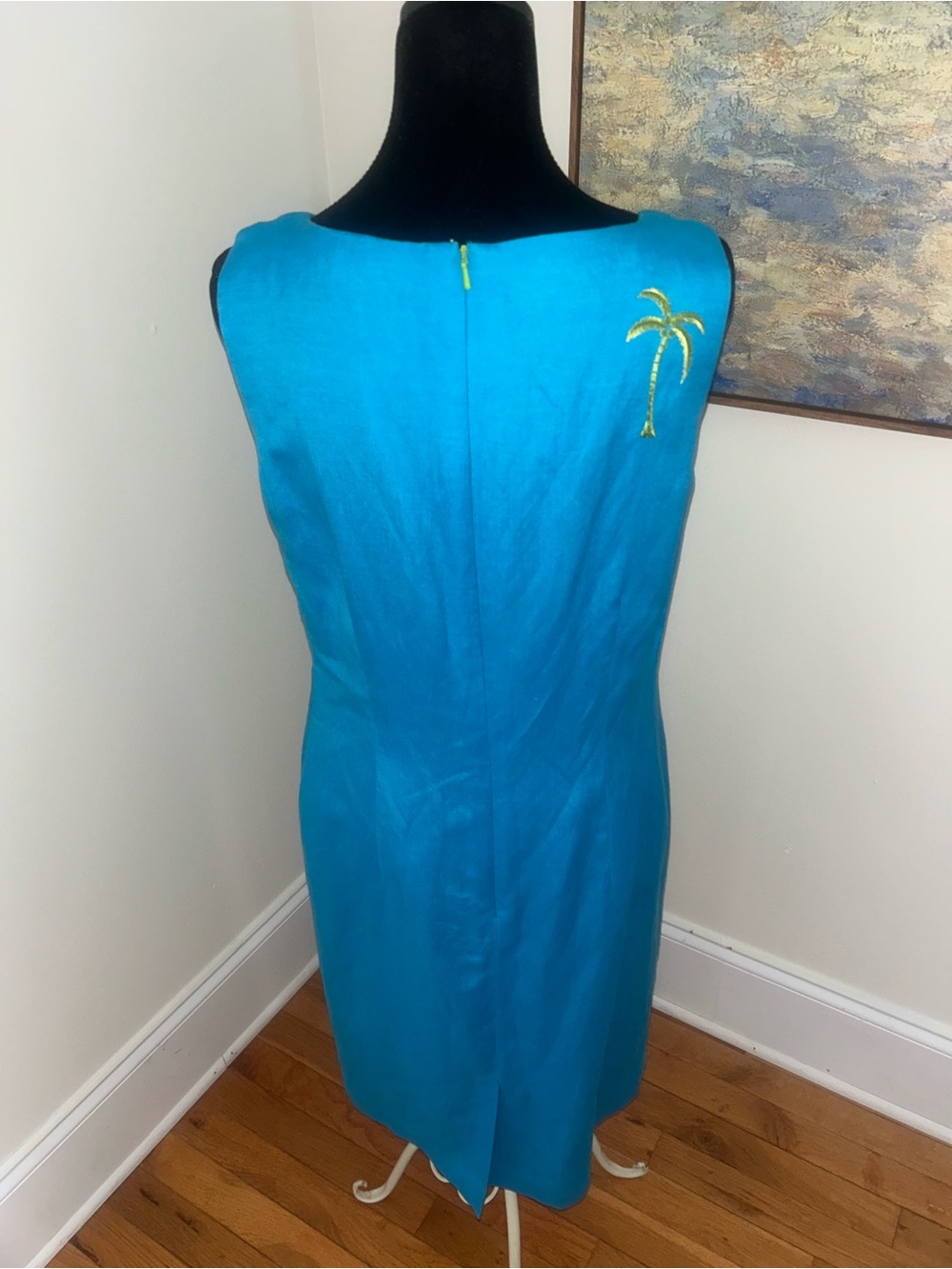 Talbots women’s size 8 blue linen blend palm tree embroidered dress New - Picture 5 of 9